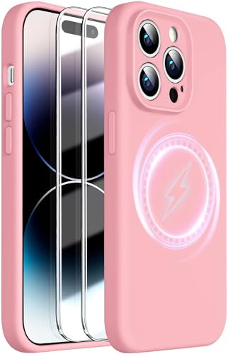 Dssairo Magnetische für iPhone 14 Pro Hülle, mit 2 x Displayschutzfolien, Verbessertes Flüssigsilikon, Verbesserter Kameraschutz, Militärische Qualität, Sturzsicher, Dünn 6,1 Zoll (Pink)