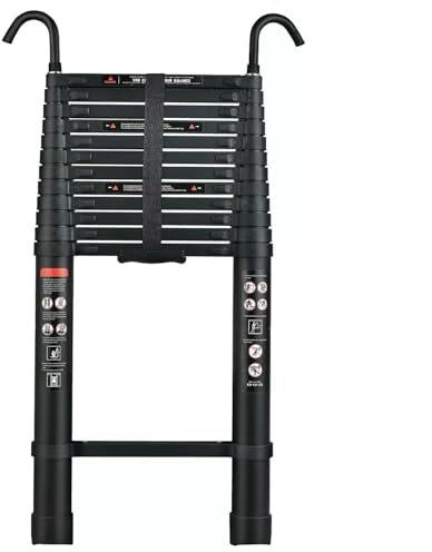 5M Collapsible Telescoping Ladder Folding 16.5FT Tall Extension Ladders Aluminum Ladder for Roofing Business, with 2 Detachable Hooks