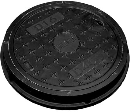 Circular Manhole Cover and Frame 400mm, Load Duty B125 12.5 Tonne, Glass Fibre Reinforced Plastic(GRP) &Reinforced Steel, Heavy Duty Round Drain Cover Access Inspection Lid Non-Slip for Pavement Lawn