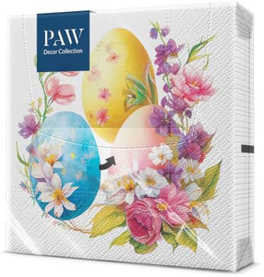 PAW - Servietten 3-lagig (33 x 33 cm) | 20 Stück | Perfekt für Ostern, Partys, Frühling und Feiern | Tischdeko Osterfeier Bunte Papierservietten - Ostereierstrauß | Egg Bouquet
