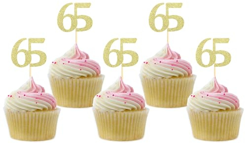 Sotpot 30PCS Gold Glitter 65th Birthday Cupcake Toppers Cheers to 65 Years Cupcake Picks for 65th Birthday Anniversary Party Decorations