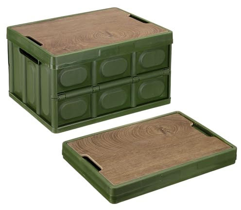sourcing map 1Pcs Storage Bins with Lids, 26.4 Quart Collapsible Storage Bin with Handles Folding Box Stackable Storage Bin for Camping, Car, RV, Home and Office(Dark Green)