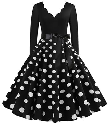EFOFEI Damen A-Linie V Kleid Vintage Hepburn Cocktailkleid 50er Cap Ärmel Swing Kleider Schwarz L