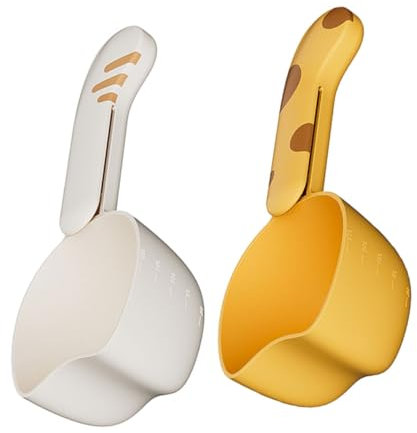 Mikinona 2Pcs Multifunctional Kitchen Spoon with Food Bag Sealing Clip Portable Measuring Scoop for Pet Food and Grains Cute Cat Design Material for