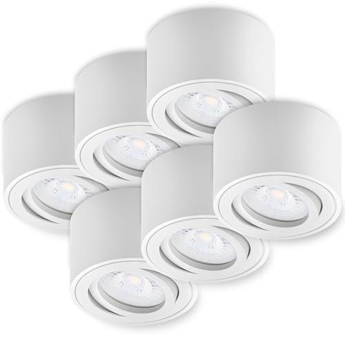 Oktaplex 6 Stück Aufbauspot Lile Weiß - inkl. LED Modul dimmbar 4,9W 230V 2700K Warmweiß 80x50mm Aufputz Aufbaustrahler Aluminium schwenkbar