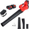 Soffiatore di foglie senza fili 24 V con 2 batterie e caricabatterie, soffiatore batteria leggera elettrica per giardino, pulizia foglie, neve, polvere (5 ingranaggi speeds)