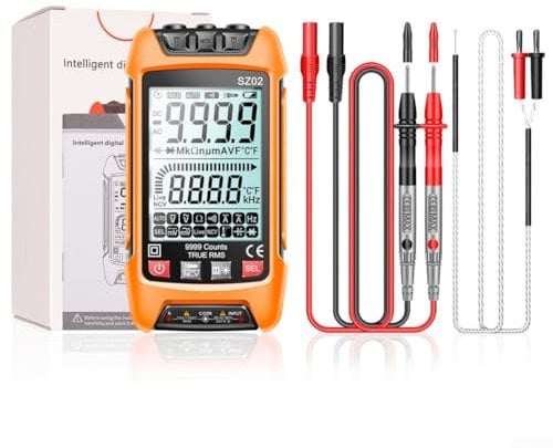True RMS Digital Multimeter For KAIWEETS SZ02, 9999-Count Auto-Ranging With LED Strip Lighting, Measures AC/DC Voltage/Current, Resistance, Capacitance, Frequency(orange-SZ01)