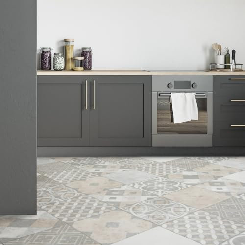 FloorPro Italy Mosaic Tile Design Vinyl Roll Flooring Quirky Modern Pattern Cushioned Bathroom Kitchen Lino Flooring Moroccan Style (1, 2metres x 2metres (6ft 6 x 6ft 6))