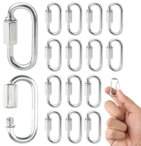 16 PCS Maillon Rapide M4, D Forme Mousqueton Maillons, Galvanisés à Connecteurs Rapide, de Chaîne pour extérieur/intérieur, Boucles à chaîne à dégagement Rapide pour l'escalade et l'alpinisme