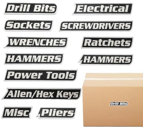 Magnetische Etiketten für Werkzeugkasten, 12 Stück, wiederverwendbar, magnetisch, Organisationsetiketten für Werkzeugschrank, für Werkstatt, Garage, mechanische Autoreparatur