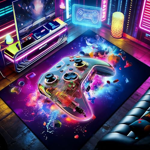 imuounl Gaming Rug For Boys Bedroom, 100x160cm Boys Rug With 3D Printed Game Gamepad,Gaming Area Rugs For Living Room Playroom,Carpet Decor Printed Controller, Washable, Rubber Anti-Slip