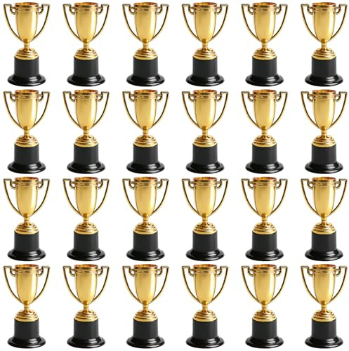 Aicharynic 24 Stück Pokale Trophäen, Mini Trophäen für Kinder, Pokal Kinder, Pokale Kindergeburtstag, Mini Gold Trophäe, Mini Pokale für Klassenzimmer, Schule, Belohnungen, Requisiten