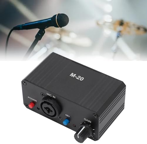EIMSOAH Amplificatore Microfonico, Preamplificatore Microfonico Ad Alto Guadagno Alimentazione 48V Uscita XLR Preamplificatore per Microfoni Dinamici e a Condensatore