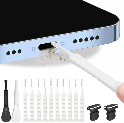 12pcs Phone Cleaning Tool, Cleaning Kit for USB-C Ports, Compact Charging Hole Scrubber, Anti-Dust Brushes and Foam Tips for Connectors and Sockets