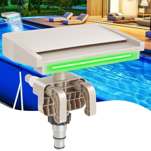 Fontana a cascata per piscina, con rumore bianco rilassante, per piscine fuori terra, rilassante (luci a LED grigie)