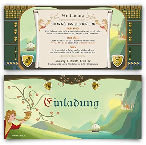 Kartenmachen.de Einladungskarten zum Geburtstag (10 Stück) Mittelalter Ritter Burg Schloss Einladung Karte