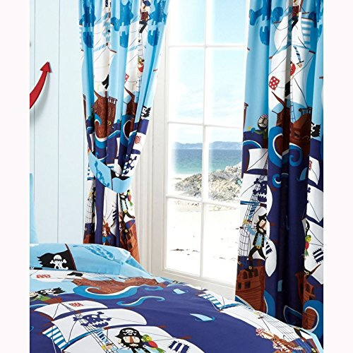 Kid's Club Vorhänge mit Bleistiftfalten, Polycotton, Blau, Motiv: Piraten, 168 x 183 cm
