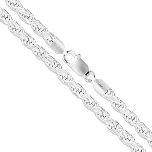 Sterling Silver Men's Diamond-Cut Rope Chain 3mm 3.3mm 3.7mm 4.7mm 5.4mm 6mm 7mm 8mm Solid 925 Italy Heavy Necklace, Length 20 Inches, Sterling Silver, No Gemstone