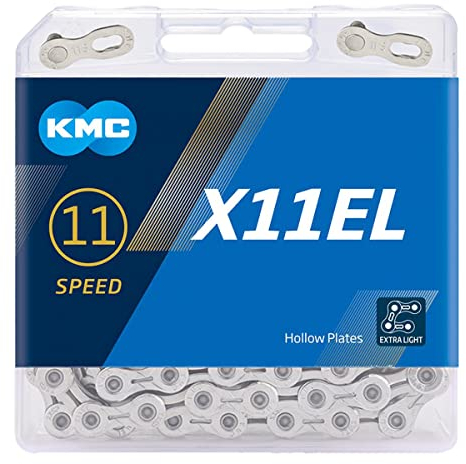 Fahrrad Kette, KMC Fahrradkette, X11EL Silver, 1/2 x 11/128, 118 Glieder, 11-fach, kompatibel mit Shimano / Sram / Campagnolo, silber