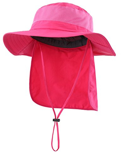 Decentron Womens UV Protective Sun Hat with Neck Flap Mesh Cool Bucket Fishing Hat Rose Red