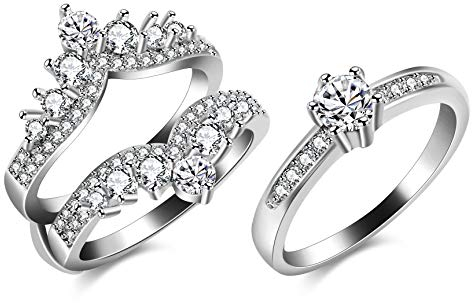Uloveido erstellt Moissanite Krone inspiriert Halo Ehering Wache Enhancer platiniert Braut Ringe Set (54 (17.2))