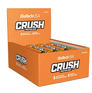 BioTechUSA Crush Bar High-Protein bar with Crunchy Chocolate Coating and no Added Sugar, 12 * 64 g, Chocolate-Peanut Butter