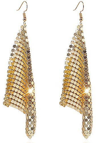 Suyi Trendy Women Earrings Metal Mesh Grid Sequins Tassel Long Drop Dangle Earrings