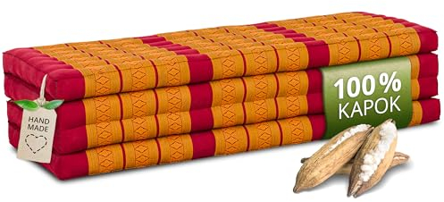 livasia Nachhaltige Klappmatratze Kapok XXL - 200x140x8cm - extrabreite Gästematratze, Faltbare Matratze doppel, ökologische Yogamatte, Gästebett klappbar, Liege Garten Balkon (Rot/Gelb)
