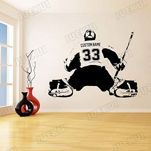 Jungen Personalisierter Name Und Nummer Eishockey Abnehmbare Wandaufkleber Schlafzimmer Art Deco Vinyl Tapete Poster Wandbild 75X57Cm