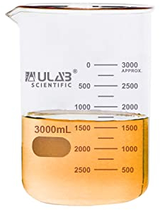 ULAB Scientific Glasbecher, Vol. 3000 ml, 3,3 Borosilikat-Griffin, niedrige Form mit gedruckter Skala, UBG1029