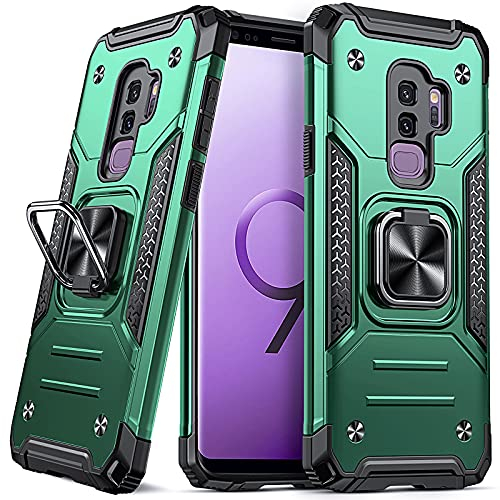 DASFOND Armor Hülle für Samsung Galaxy S9+ Plus Case mit Kameraschutz Militär Stoßfest Handyhülle [Upgrade 2.0] 360 Grad Metal Ring Halter Ständer Schutzhülle [für Auto Magnet], Dunkelgrün