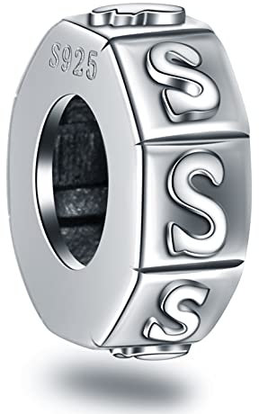 Buchstabe S Abstandshalter Charms, Initial S Alphabet Gummi Stopper Perlen in Vintage 925 Sterling Silber, passt Pandora Stil Armband, personalisiertes Geschenk für Schwester/Sohn/St. Patrick's Day