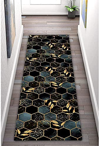 LHYZF Tapis géométrique à Coureurs pour Couloir,Tapis Runner Staillers Tapis étroit Hall de Couloir,1m/1,5 m /2m/2,5m/3m/3,5m/4m/4,5m/5m/5m/6m de Longs Tapis -Noir/Bleu/Or (Size : 70x500cm)