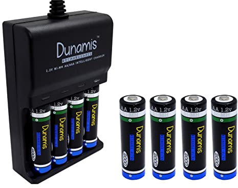 8pk Dunamis 1.2v AA 2000mAh NiMH Rechargeable Batteries & USB Charger/Battery Charging Dock - HIGH CAPACITY Batteries Suitable for High Drain Devices etc …(8pk + Charger, AA 2000mAh)