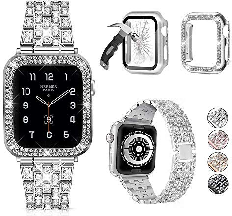 3 Stück, kompatibel mit Apple Watch, Armband 38 mm, 40 mm, 41 mm, 42 mm, 44 mm, 45 mm, 46 mm, 49 mm, mit Glitzer-Diamant-Hülle und Displayschutzfolie für iWatch Serie 10, 9, SE, 8, 7, 6, 5, 4, 3, 2, 1