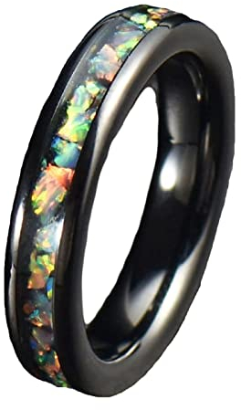 Mesnt Ring Männer Chirurgenstahl Opal Inlay Titan Ehering Ring Verlobungsring Unisex 4MM Schwarz Verlobungsringe Größe 72 (22.9)