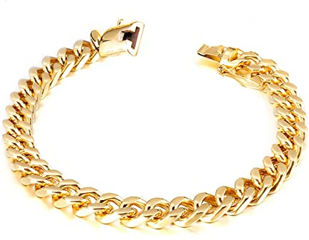 Skcess Leder Armband Gold,Kettenarmbänder Bungee-Hip-Hop Rostfreier Stahl Herrenarmband 12Mm