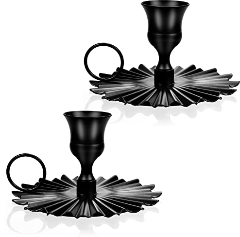 2 Stücke Vintage Kerzenständer Deko mit Griff, Schwarze Metall Kerzenhalter für Stabkerzen, Eisen Deko Kerzenleuchter, Geschenk für Weihnachts Halloween Hochzeit Bad Küche Tischdeko