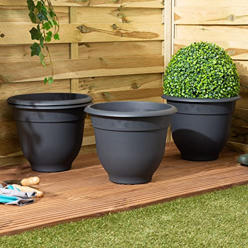 Wham Bell Pot 4 x 36cm Round Plastic Garden Planters | 100% Recycled Plastic | Lightweight & Weather-Resistant | Drainage Points for Easy Drilling | Indoor & Outdoor Use | Made in UK - Slate