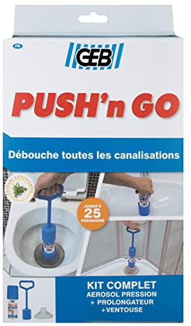 GEB Kit déboucheur express pour canalisation - Pour tout type de bondes - (Contient Push'n Go 200 ml + prolongateur + ventouse)