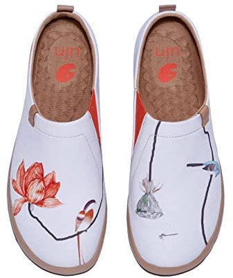 UIN Damen Kunstgemalte Reiseschuhe Slipper Casual Loafers Leichter Komfort Mode Sneaker Toledo Ⅰ Lotusblume und Vogel (36)