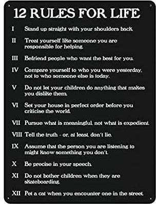 12 Rules for Life Stand Up Straight with Your Shoulders Back Metallblechschild Kunstwerk Poster Außenschild Vintage Deko Plakette Poster Höhle Garage Pub Bar Küche Heimdekoration 16x12