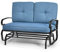 RELAX4LIFE 2-Person Glider Bench, Outdoor Swing Gliding Loveseat with Removable Cushion, Patio 2 Seaters Rocker Chair for Backyard Garden Porch (Blue)