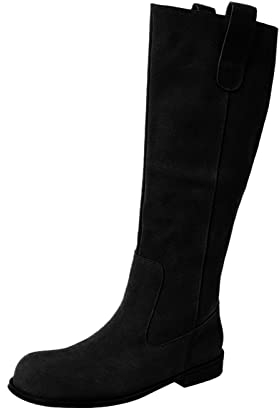 Stivaletti Senza Lacci Scarpe da Donna alla retrò, ma Stivali Alti al Ginocchio, Tacco Basso, Tinta Unita, Slip on Mid Boots Stivali Neri Larghi (Black, 38)