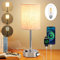 LED Nachttischlampe Touch Dimmbar, Modern Tischlampe mit USB A+C-Ladeanschluss, Leinen Lampenschirm, Metall Basis, kleine Lampe, für Schlafzimmer, Büro, Wohnzimmer, (Inklusive Glühbirne) (Beige）