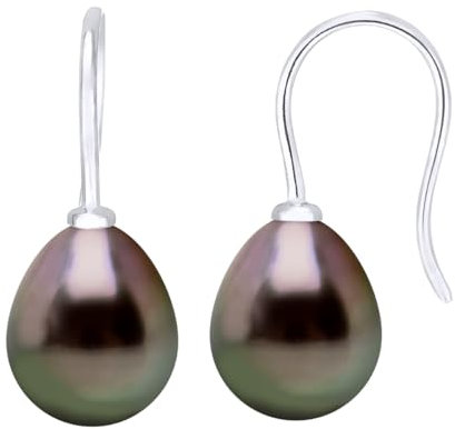PEARLS & COLORS - Boucles d'Oreilles Véritables Perles de Culture de Tahiti Poires 8-9 mm - Qualité A+ - Argent 925 - Bijou Femme