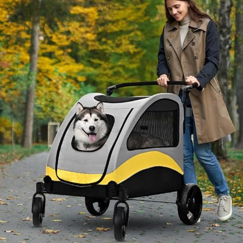 BingoPaw Extra Large Dog Buggy, Portable Dog Stroller 4 Wheels for Large Dogs Pet Cat Travel Carriage Stroller Breathable Carrier Upload to 55KG