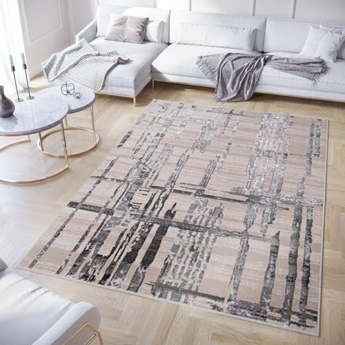 TAPISO Crystal Teppich Kurzflor Glänzend Hellgrau Schwarz Streifen Abstrakt 3D Effekt Wohnzimmer Schlafzimmer Modern Design ÖKO-TEX 120 x 170 cm