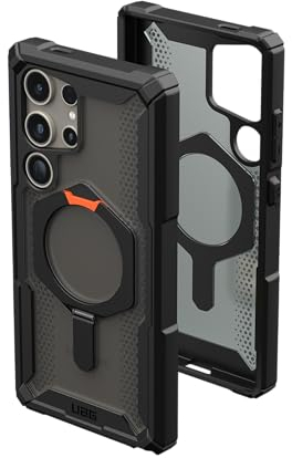 URBAN ARMOR GEAR UAG Schutzhülle für Samsung Galaxy S24 Ultra, 17,3 cm (6,8 Zoll), Plasma XTE, magnetisches Aufladen und Ständer, robust, sturzsicher, stoßfest, transparent, Schwarz/Orange