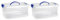 Tradineur - Pack de 2 Cajas de Almacenamiento transparente con asa azul - Fabricado en plástico - Contenedor para almacenar juguetes, Libros, ropa, mantas - N.º 24 - 17,5 x 38,5 x 23 cm - 10 Litros